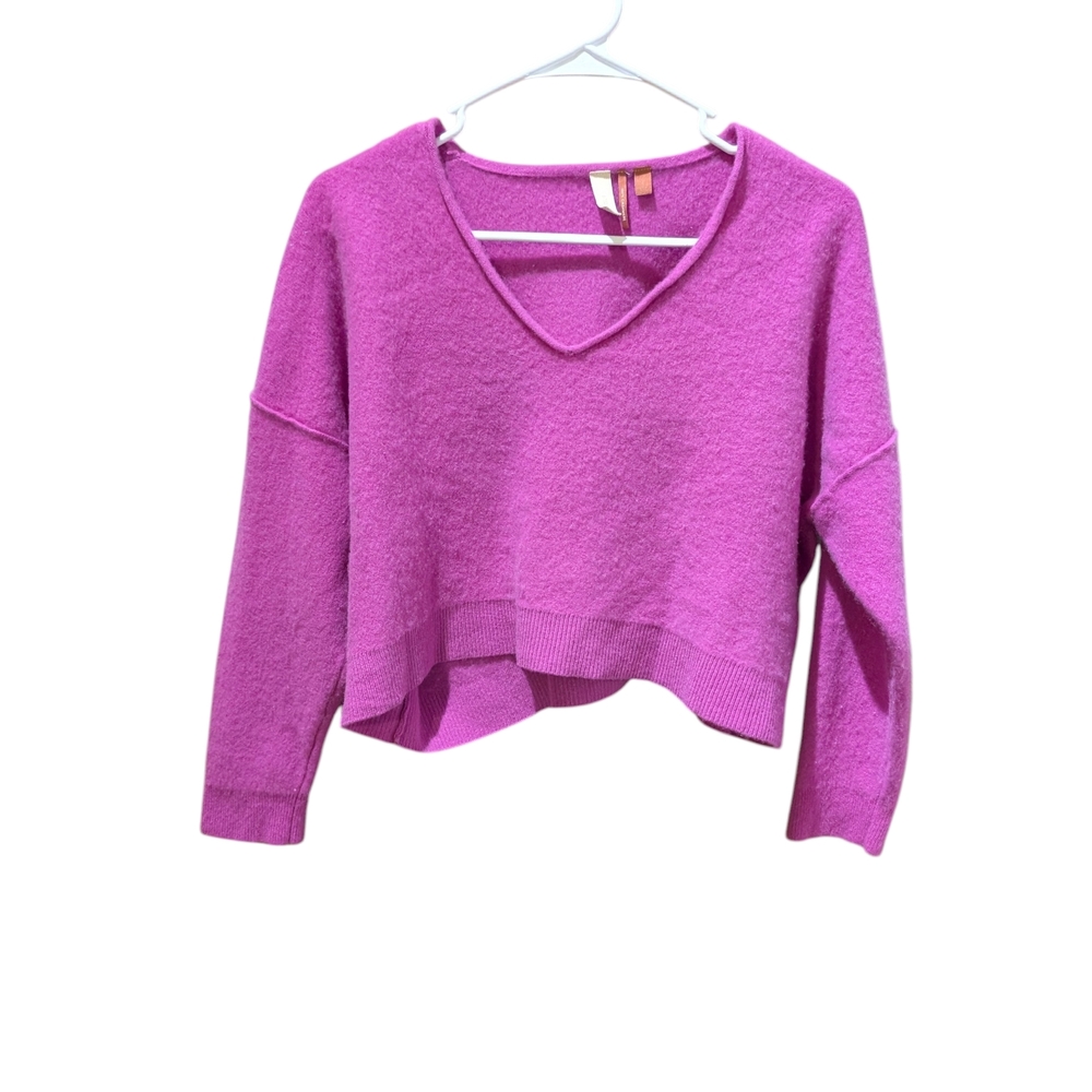 Pilcro 100% Cashmere Cropped Magenta Sweater, Size Large